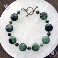 Kambaba Jasper Coin Bracelet with Silver Toggle Clasp